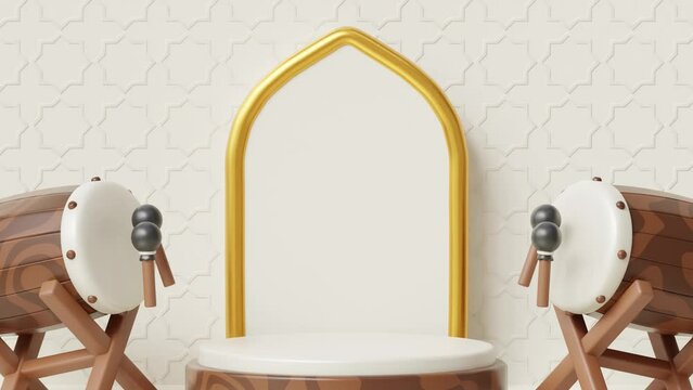 Happy eid al fitr podium minimal 3d animation. animated islamic background