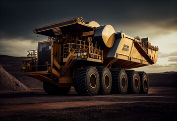 Large industry mining dump truck transporting gold, coal, solver or platinum ore for processing. Generative AI