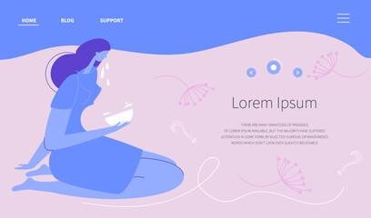 The woman cry, pregnancy loss, miscarriage. She has problem with infertility. She wants baby and to be pregnant. Illustration good for landing web page medical clinic.
