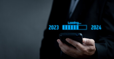 Countdown to 2024 Virtual Download Bar with Loading Progress Technology. Business investment finance and plan goal Concept.