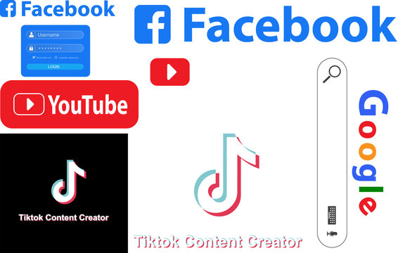 Editorial images of popular applications logos of Facebook, YouTube, Google and TikTok.