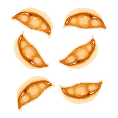 Set of fried dumpligs or gyoza. Hand drawn watercolor vector illustration