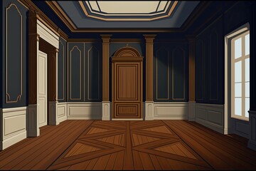 n empty room with a door and a window. Generative AI