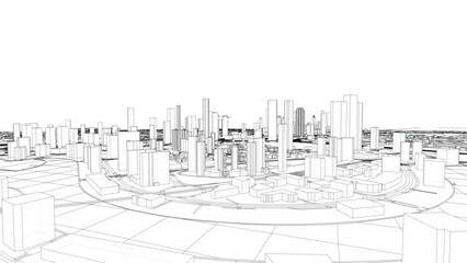 Outline city concept vector. Wire-frame style