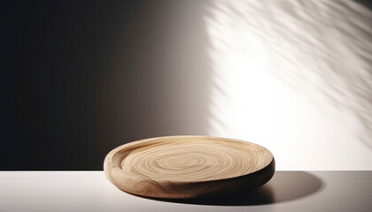 Empty beautiful round wood table  top counter on  interior in clean and bright with shadow background, Ready,white background, for product montage..