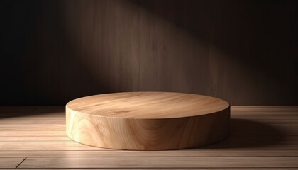 Empty beautiful round wood table  top counter on  interior in clean and bright with shadow background, Ready,white background, for product montage..