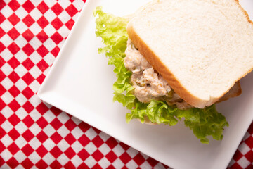 Tuna salad sandwich. It is a quick, simple and nutritious recipe, Healthy food, delicious snack very popular in many countries.