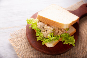 Tuna salad sandwich. It is a quick, simple and nutritious recipe, Healthy food, delicious snack very popular in many countries.