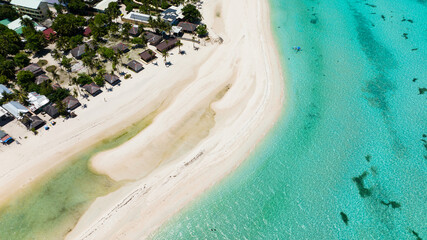 Aerial drone of tropical island and a beautiful beach. Bantayan island, Philippines.