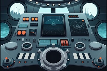 futuristic control panel in a high-tech space station. Generative AI