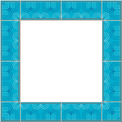 Antique tile frame blue round curve dot line
