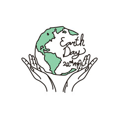 international earth day with two hand protection outline vector icon | vector editable