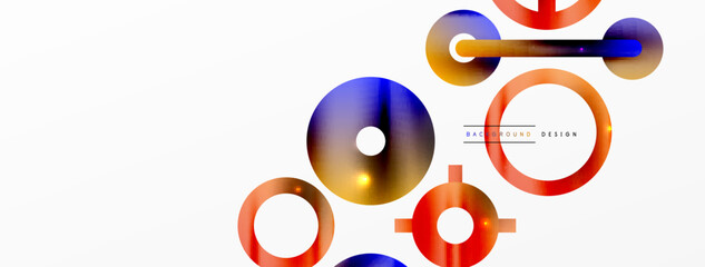 Minimal geometric abstract background. Shiny and glossy circle, line and round shapes design. Trendy techno business template for wallpaper, banner, background or landing