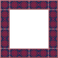 Obraz premium Antique tile frame purple pink star cross flower