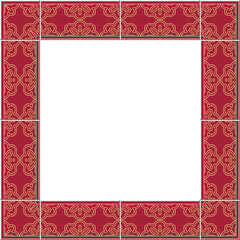 Antique tile frame golden curve cross line flower