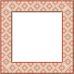 Antique tile frame red check spiral diamond dot line