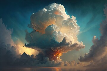 majestic cumulus cloud formation in a clear blue sky. Generative AI