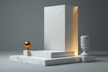 3D pastel marble granite stone podium. Product presentation stand. Luxury mockup 3d render advertisement copy space mockup