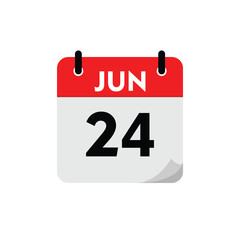calendar with a date, 24 june icon with yellow background