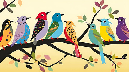 Song birds on a branch, generative ai