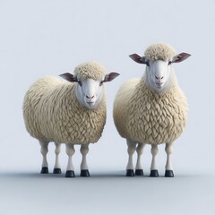 two sheep isolated on white background, generative ai.
