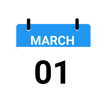 1st March Calendar Icon, Calendar Date 1 March 