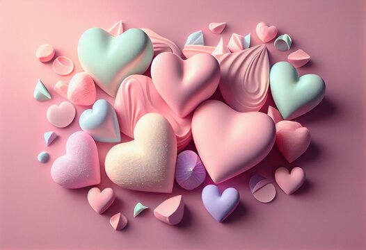 Love Is As Sweet As Candy - Happy Valentine's Day Hearts : Soft Pink Pastel Colors. Generative AI