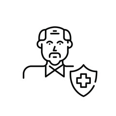 Health insurance for older people. Elderly man with medical care coverage. Pixel perfect, editable stroke icon