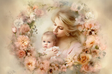Fototapeta premium Celebrating Mother's Day: Family Love, Memorable Gifts, Beautiful Flowers, Heartfelt Cards, Brunch Ideas, Cherishing Special Moments, and Creating Lasting Memories Together with Mom