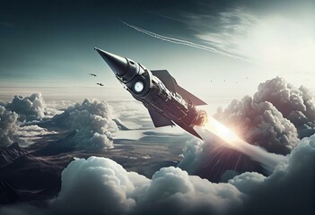 Obraz na płótnie Canvas Cruise missiles fly above the clouds. Generative AI