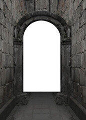 light breaking through at the end of a dark tunnel. Arched entrance through city walls. Entry arch...