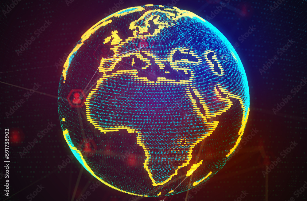 Poster global network connection. world map point and line composition concept of global business
