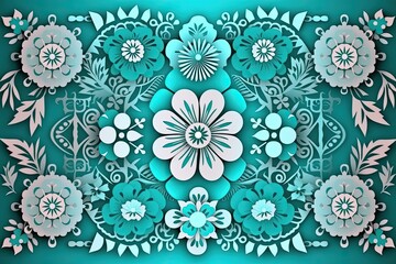 Papel Picado Vector Template with Flowers and Geometric Shapes, AI Generated