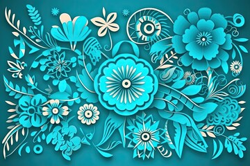 Papel Picado Vector Template with Flowers and Geometric Shapes, AI Generated