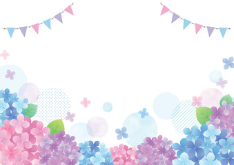 梅雨の紫陽花 背景フレームイラスト 水彩