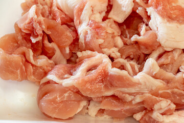 細切れの豚肉にクローズアップ