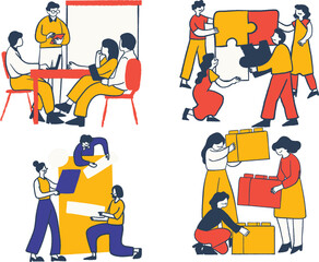 Business people working together in office. Teamwork concept. Vector illustration.