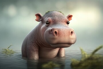 Hippopotamus standing in a river. Generative AI