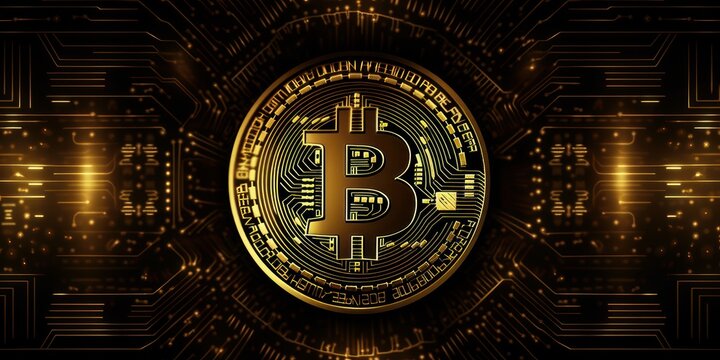 Crypto currency golden bitcoin background, Digital financial investment concept. Generative Ai