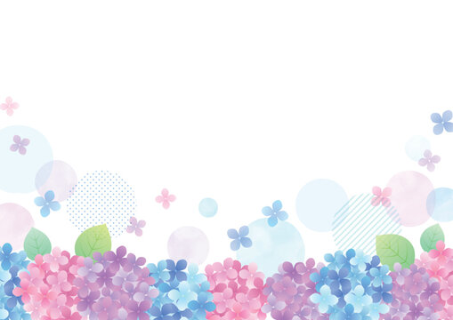 梅雨の紫陽花 背景フレームイラスト 水彩