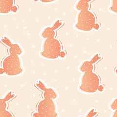 Pink easter bunny with long ears creates a seamless cute pattern for modern fabrics, holiday wrapping paper. 