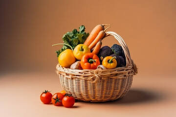 vegetables in basket isolated on red background with copy space for spring holiday - Generative AI

