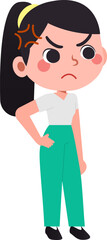 Chibi Woman Angry Aggressive Akimbo Pose Character Flat Design Isolated