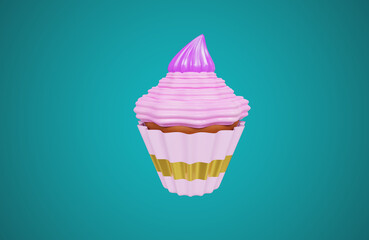 cupcake sweet 3d render rose