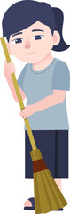 Woman Sweeping, Female Cleaner, Lady Holding A Broom, Housework Character Flat Design Isolated