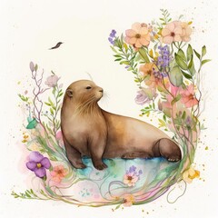 Watercolor Sea Lion Generative Ai