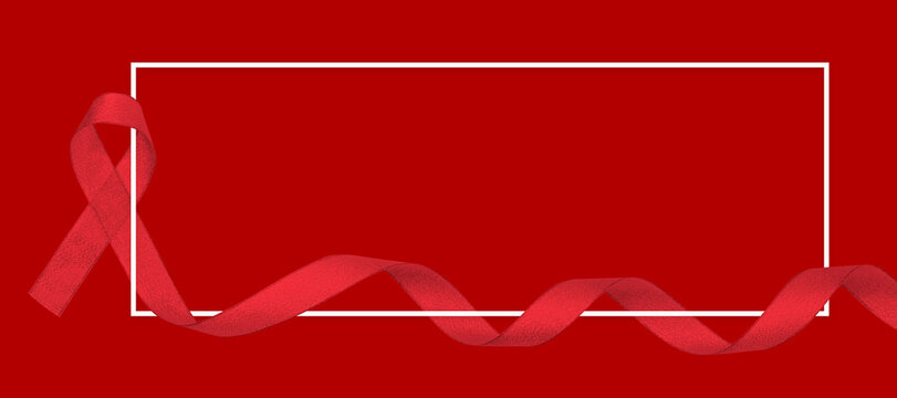 Red ribbon over white background, design element. World aids day and national HIV. AIDS and aging awareness month
