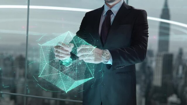 Businessman with AI Education hologram concept