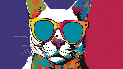 Cool cat wearing sunglasses and bowtie, generative ai