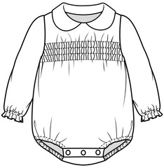 baby girls long sleeve peter pan collar romper flat sketch vector illustration technical cad drawing template